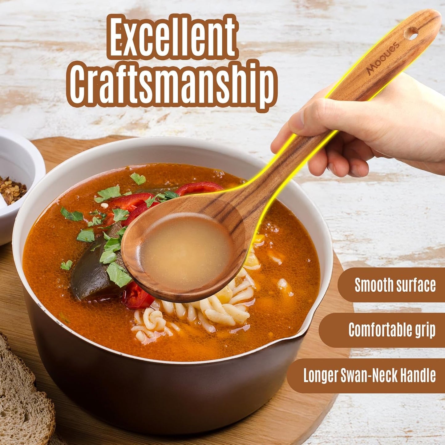 Wooden Spoons for Cooking, 12PCS Teak Wooden Kitchen Utensil Set with Spoon Rest - Smooth Finish