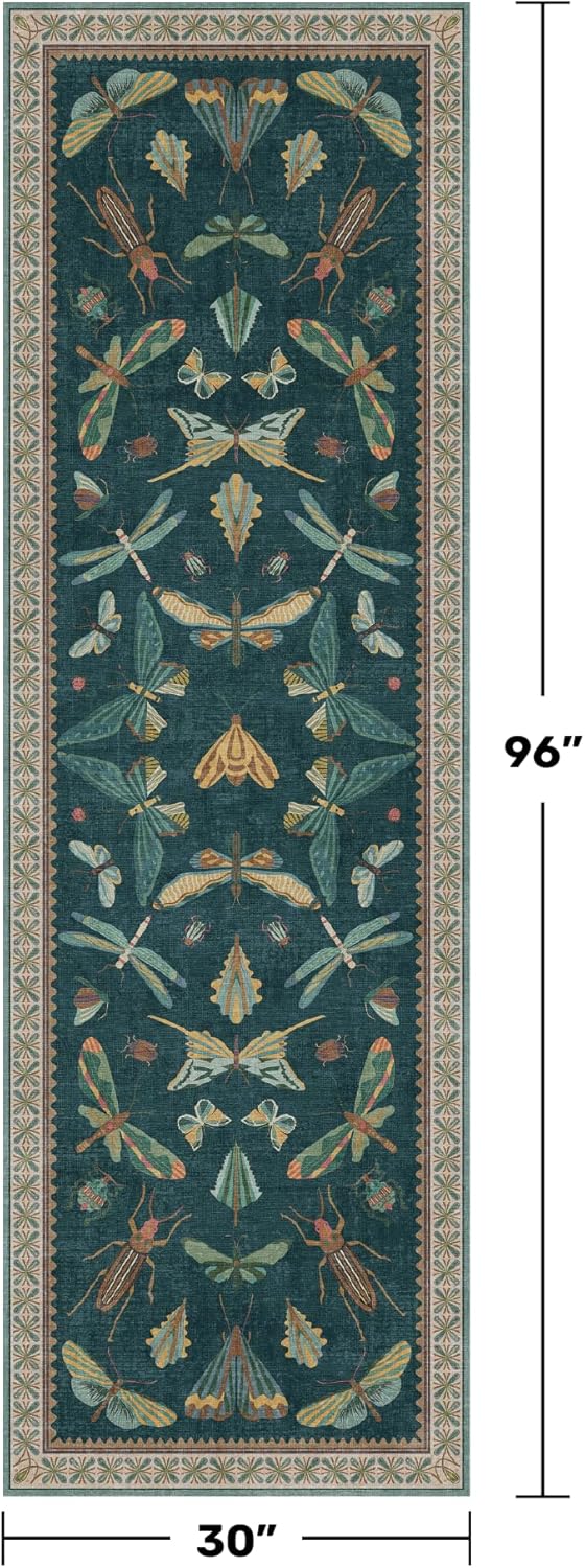 Wide Runner Rug for Hallway 2'6"x8' - Green Runner Rug for Kitchen, Hall Way, Washable Foldable