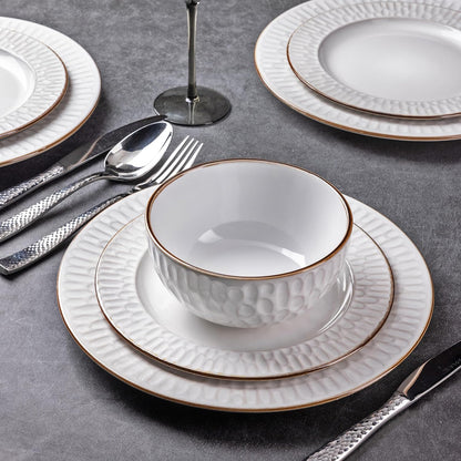 GBHOME Ceramic Dinnerware Sets, 24 pcs Embossed Elegant Stoneware Plates and Bowls Sets
