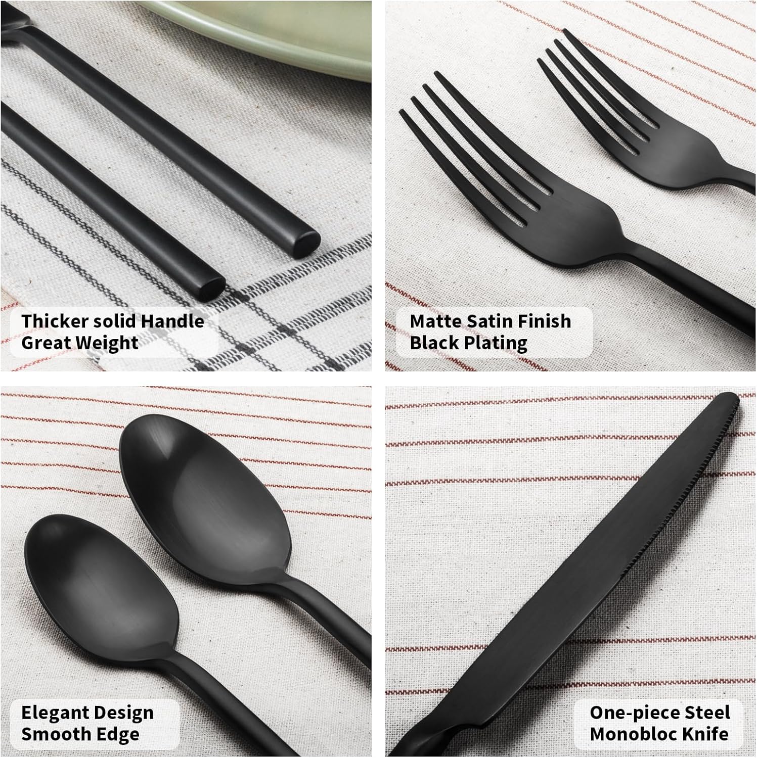 Alata Potter Black 45-Piece Forged Silverware Set with Utensil-Serving Set, Service for 8