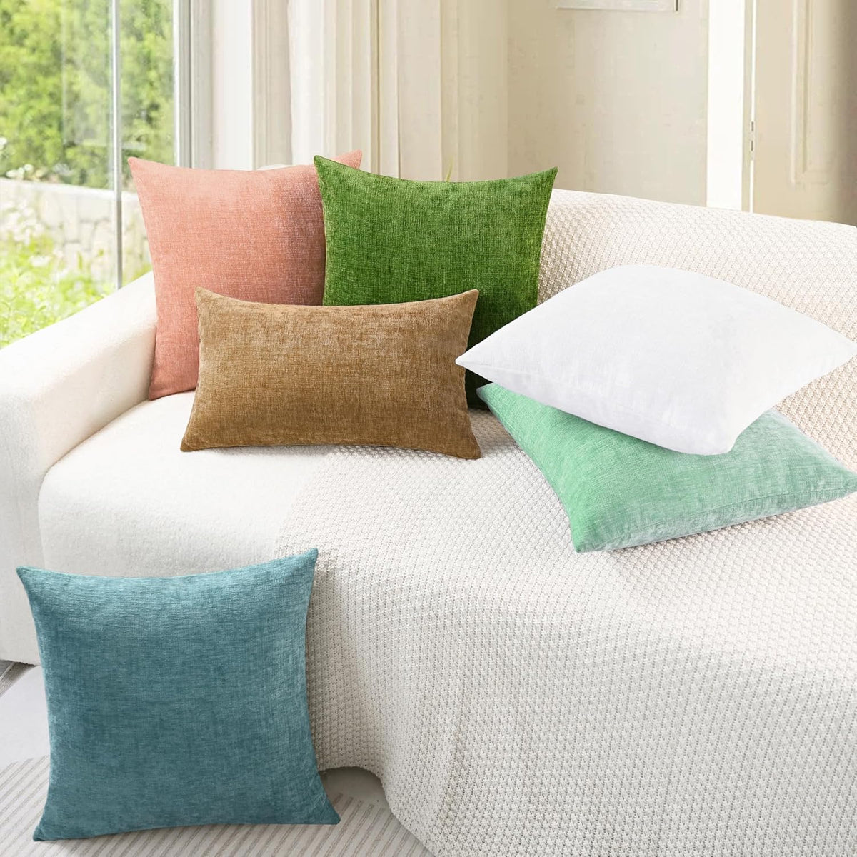 CaliTime Throw Pillow Covers Decorative 24 X 24 Inches Pack of 2 Cozy Chenille Cushion Cases for