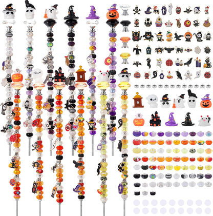 358PCS Halloween Beaded Garden Stakes, DIY Halloween Fairy Wand Garden Stake Decorative Kit with 12