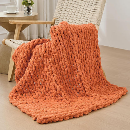 Bigacogo Chunky Knit Throw Blanket for Couch, 40x40 inches, 100% Hand Knitted with Thick Jumbo