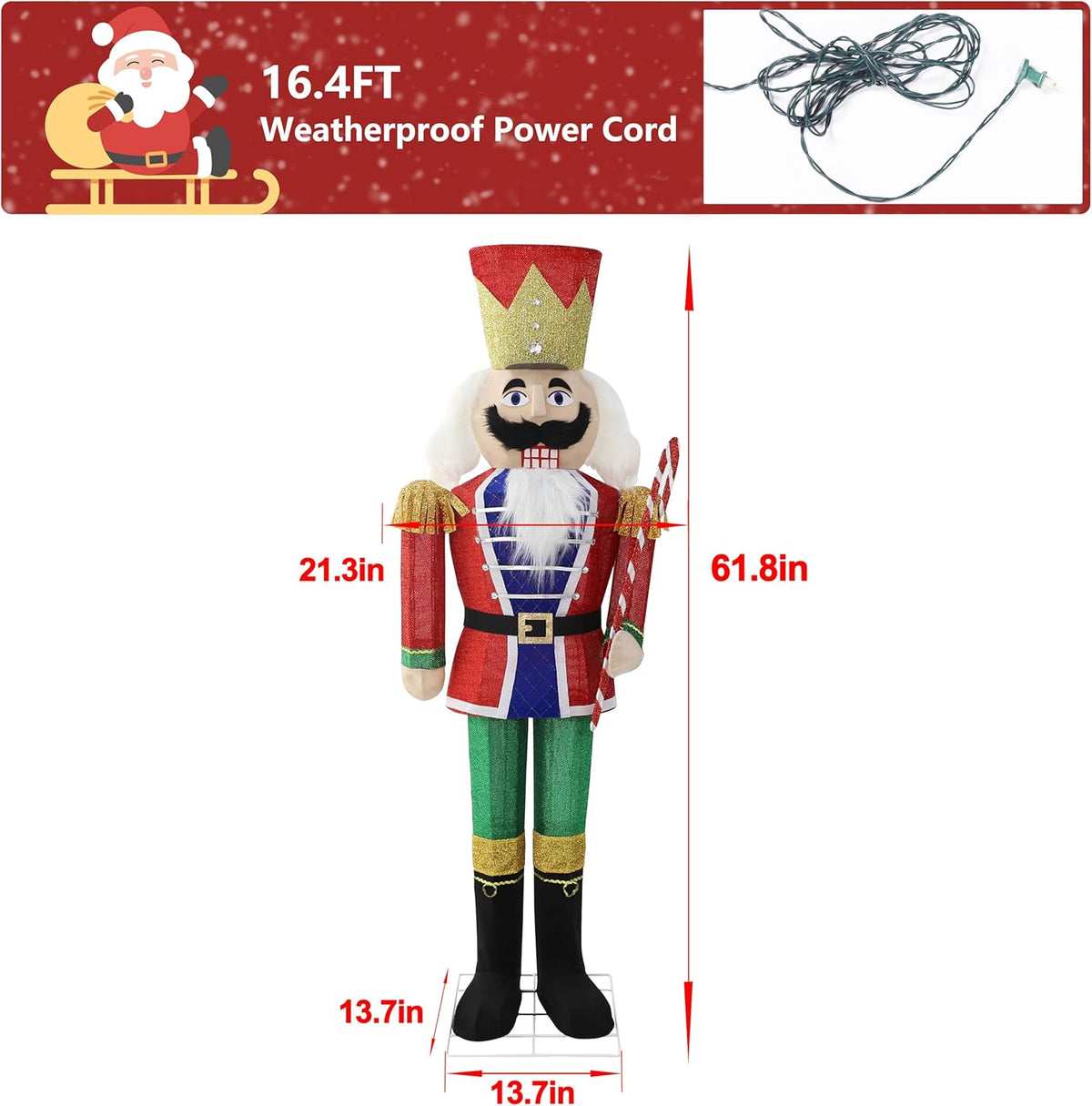5FT Lighted Nutcracker with Candy Cane for Christmas Decoration, 3D Pre-Lit Iridescent Soldier Xmas