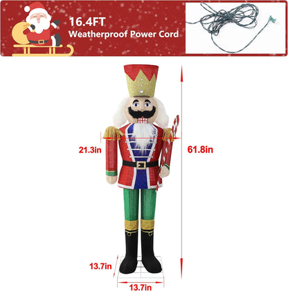 5FT Lighted Nutcracker with Candy Cane for Christmas Decoration, 3D Pre-Lit Iridescent Soldier Xmas
