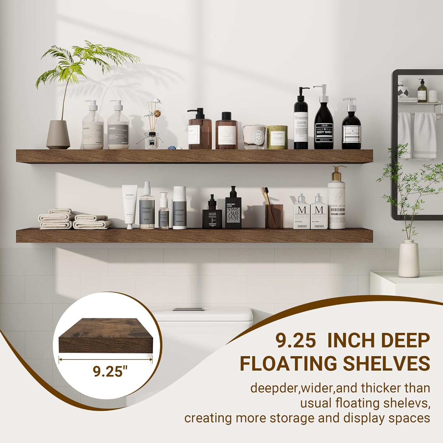 48 Inch Floating Shelves, 48"x9.25"x1.5" Inch Deep Floating Shelves for Wall, Wooden Shelves for