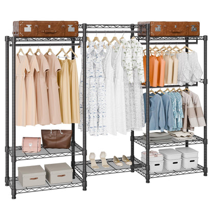 VEVOR Sturdy Apparel Organizer, Mobile Garment Hanger with Four Rods & Eight Shelving Levels