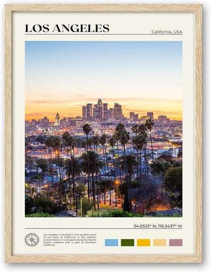 HesenDot Natural OAK Wood Los Angeles Cityscape Framed Wall Art,12x16in City Skyline Canvas Wall