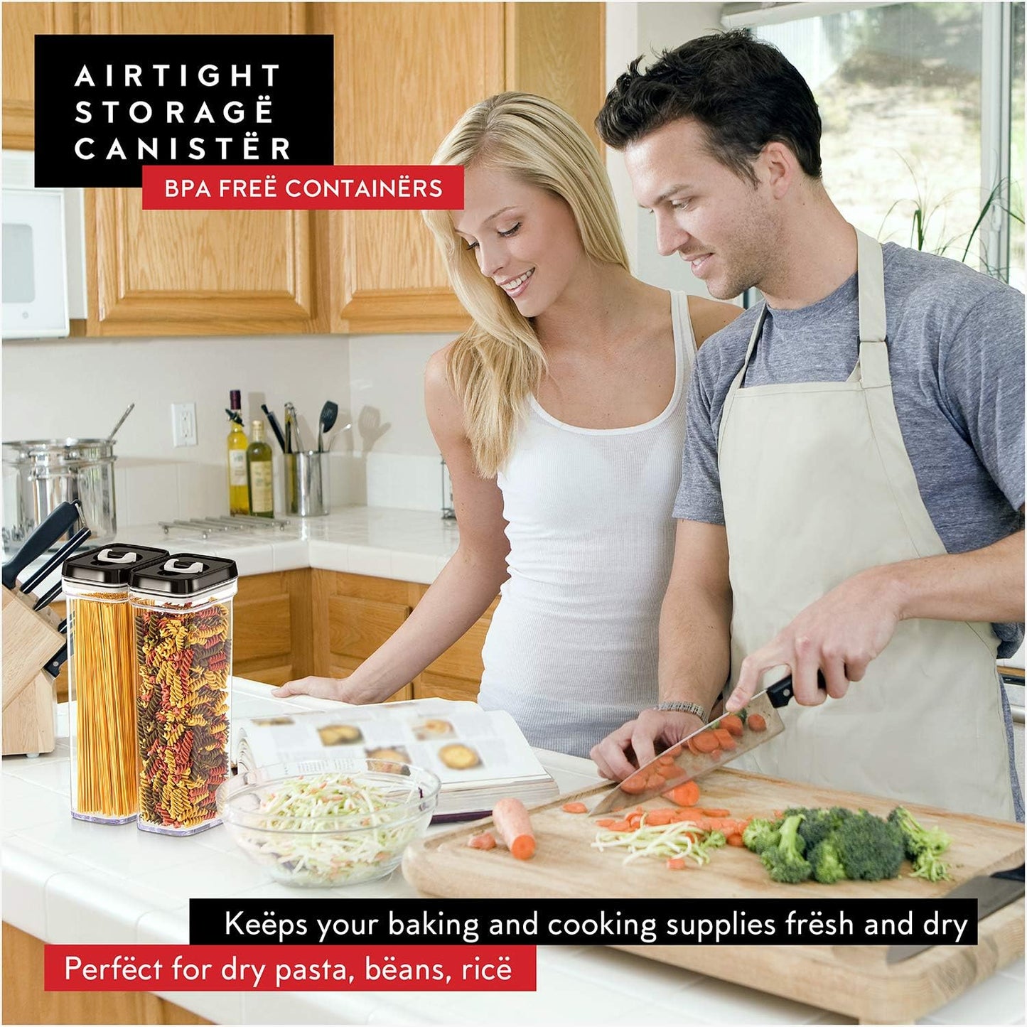 DWËLLZA KITCHEN Pasta Storage Containers for Pantry Airtight - 2 Pc Spaghetti Container Storage