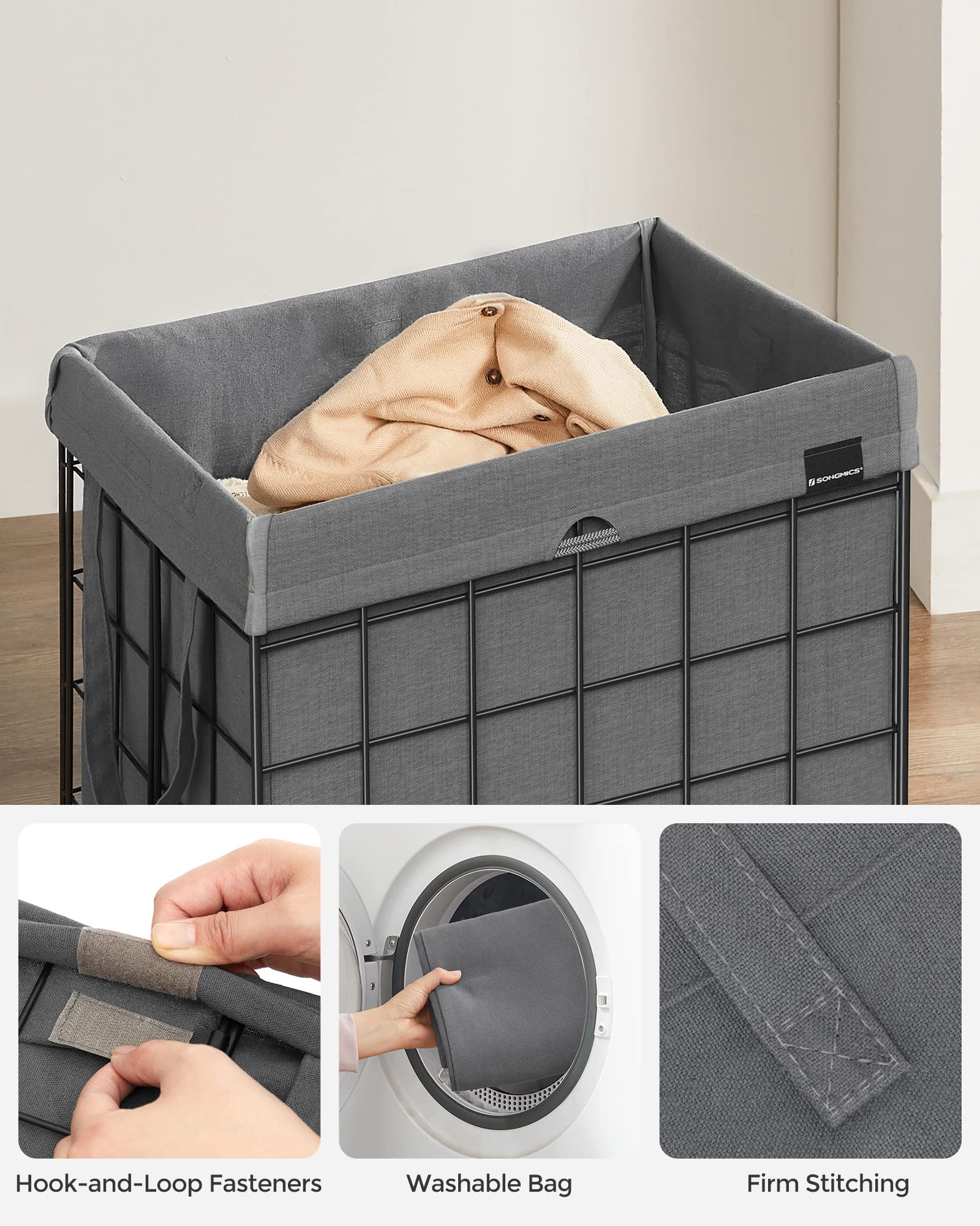 SONGMICS Laundry Hamper, 23.8 Gal. (90L) Laundry Basket, Collapsible Clothes Hamper, Removable and