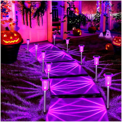 DenicMic Halloween Solar Lights Outdoor 10 Pack Purple LED Waterproof Yard Garden Patio Backyard