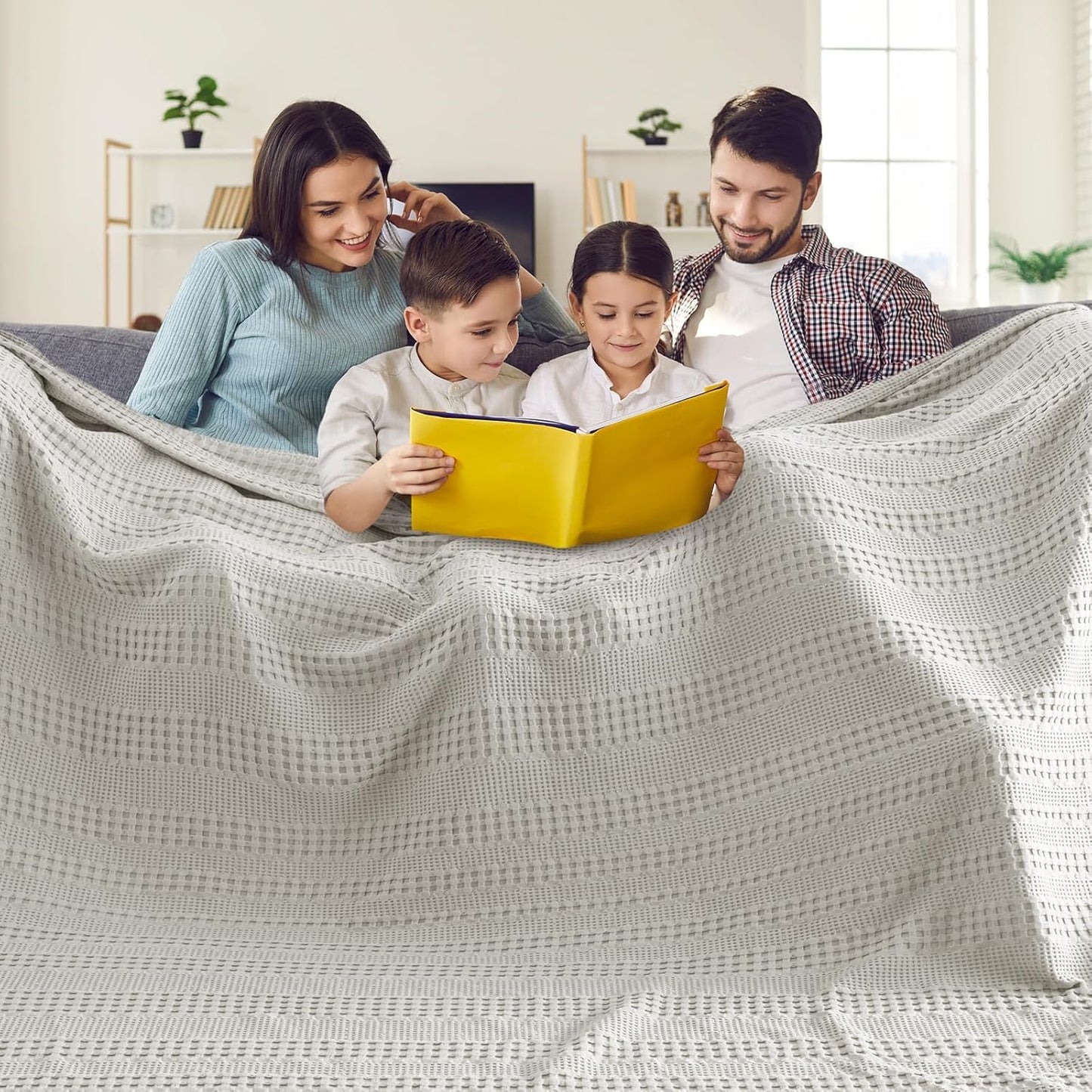 PHF Cooling Waffle Blanket California King Size, Lightweight 60% Rayon Derived from Bamboo & 40%