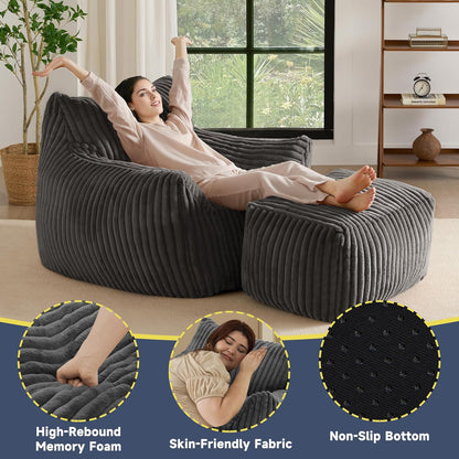 Giant Bean Bag Chairs for Adults, Oversized Chaise Lounge Chair Indoor with Memory Foam - Plush