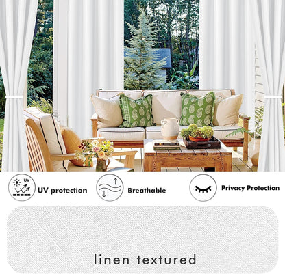 HolidayIdeas 4 Panels Linen Outdoor Curtains for Patio Waterproof White Curtains 84 Inch Length