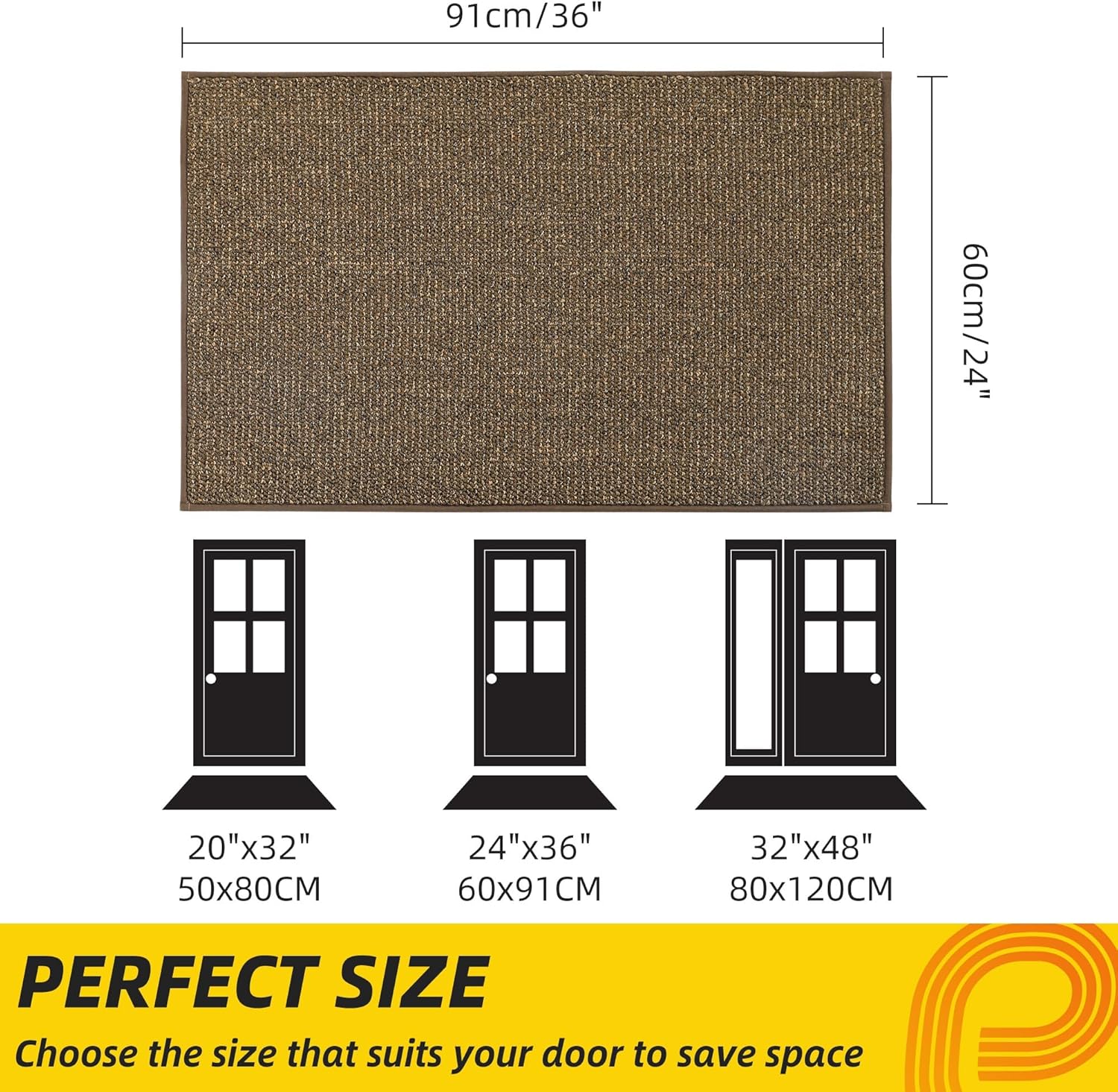 JSEI Dirt Trapper Door Mat 24"x36" Non-Slip Washable Entrance Mat, Dog Doormats, Absorbent &