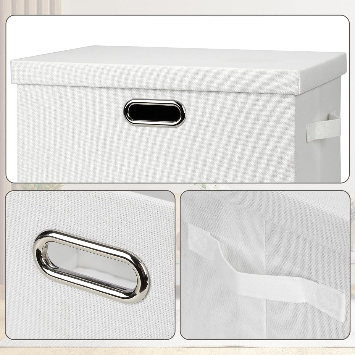 Large 17" 36 Quart Collapsible Stackable Storage Bins with Lids, 1 Pack White Foldable Fabric