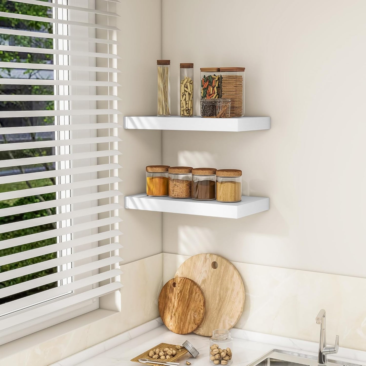 RICHFOCUS 16Inch Floating Shelves for Wall 2 Pack Shelves for Bedroom|Kitchen|Bathroom Wall Mounted
