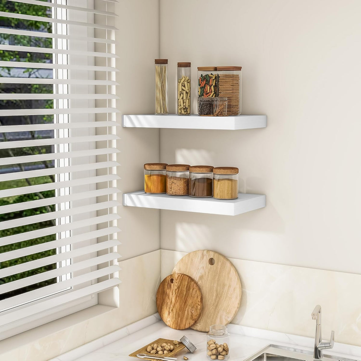 RICHFOCUS 16Inch Floating Shelves for Wall 2 Pack Shelves for Bedroom|Kitchen|Bathroom Wall Mounted