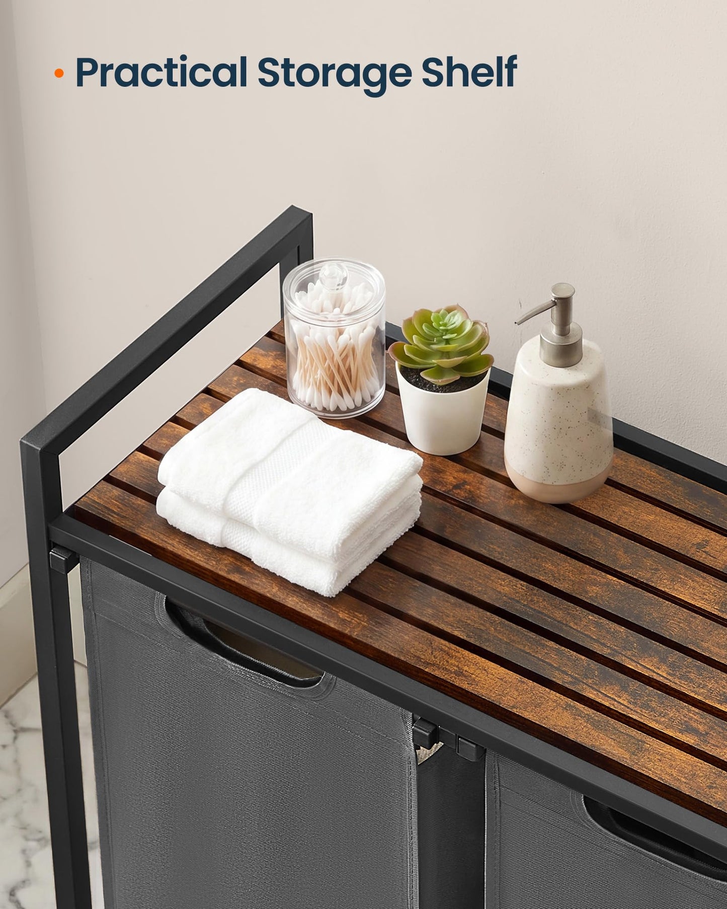 SONGMICS HOME Laundry Basket Sorter with Storage Shelf, Laundry Hamper with Metal Frame, 2 x 12.1