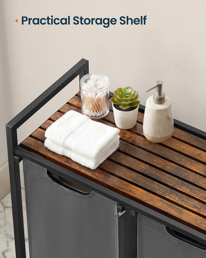 SONGMICS HOME Laundry Basket Sorter with Storage Shelf, Laundry Hamper with Metal Frame, 2 x 12.1
