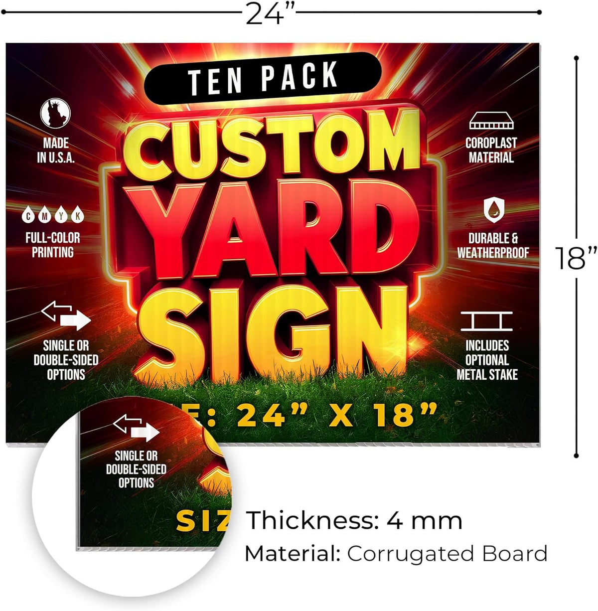 10 Pack 24"x18" Custom Yard Signs with Stakes, Personalized Yard Signs for Outdoors, Customized