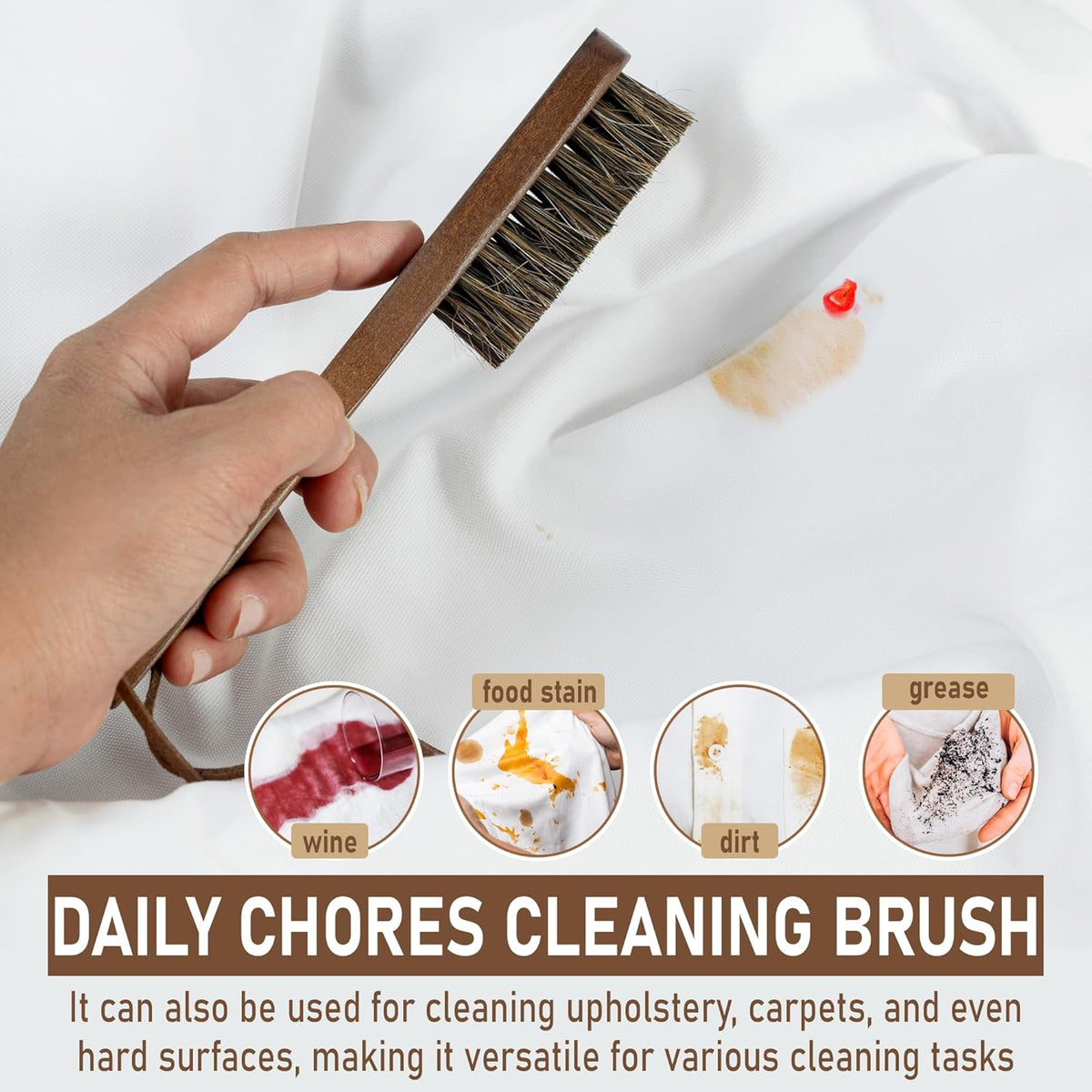Takavu Horsehair Laundry Stain Brush Set (2 Pack) - Soft Bristle Spot Cleaner for Delicate Fabrics