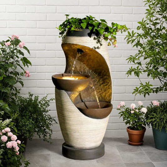27.95''H Outdoor Garden Water Fountain, 2-Tier Bowl Shaped Floor - Standing Waterfall Fountain