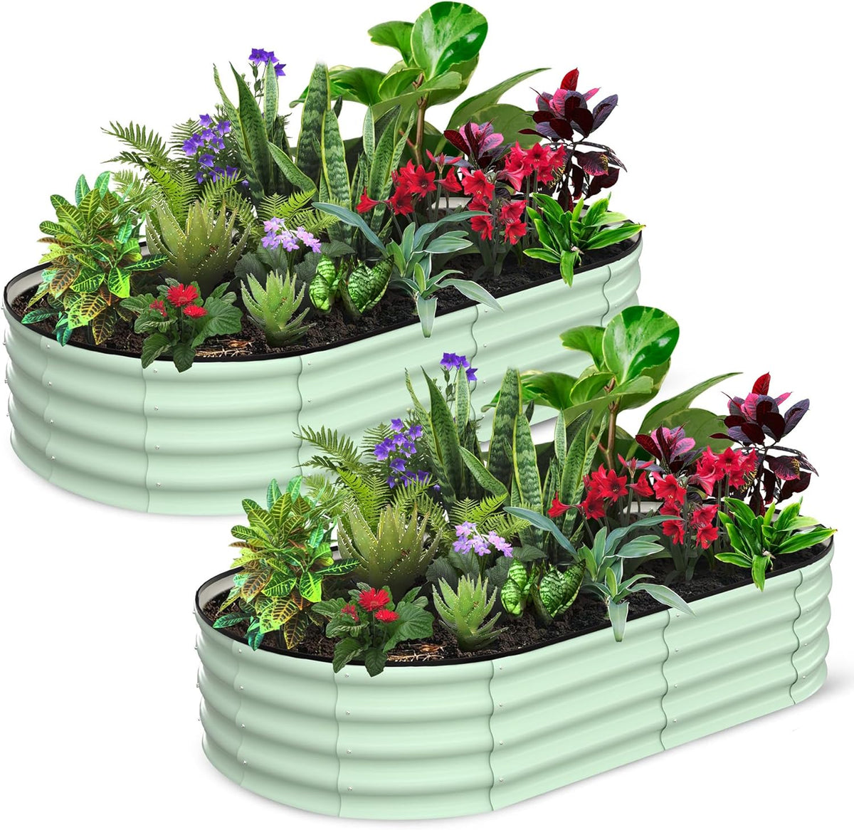 2 Pcs 6x3x1ft Oval Raised Garden Bed, Galvanized Raised Beds,Open-Ended Base Metal Raised Planter