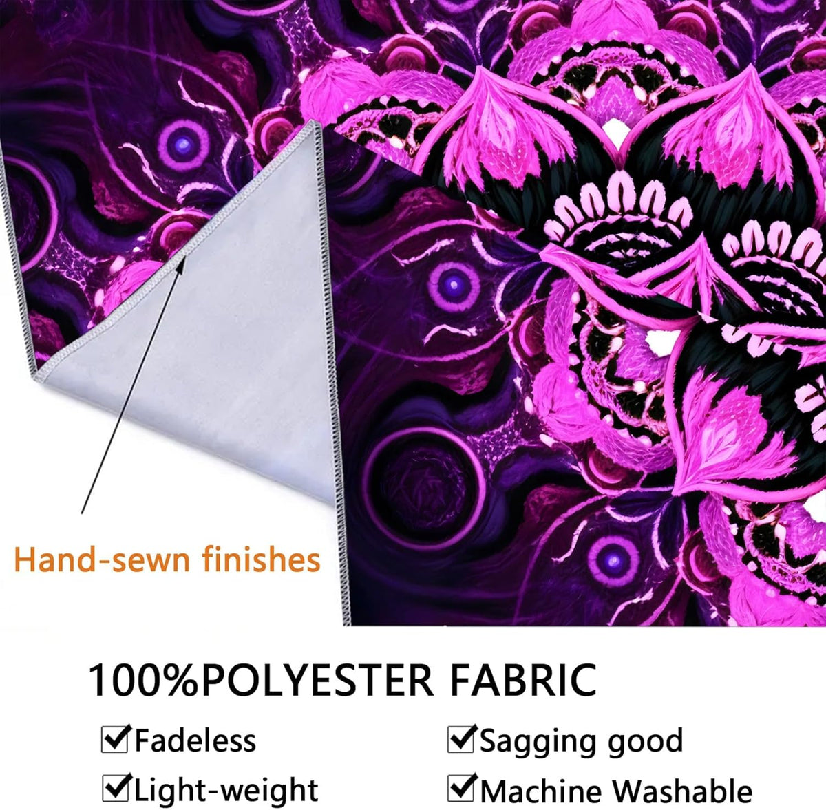 Psyhilar Blacklight Mandala Tapestry Wall Hanging, Psychedelic Flower Black Light Posters for