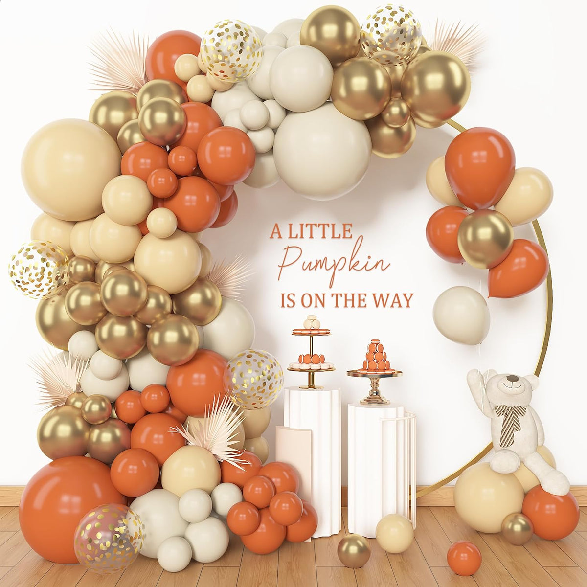 Amandir 153pcs Orange Balloon Arch Garland Kit, Different Sizes 18 12 10 5inch Latex Metallic Gold