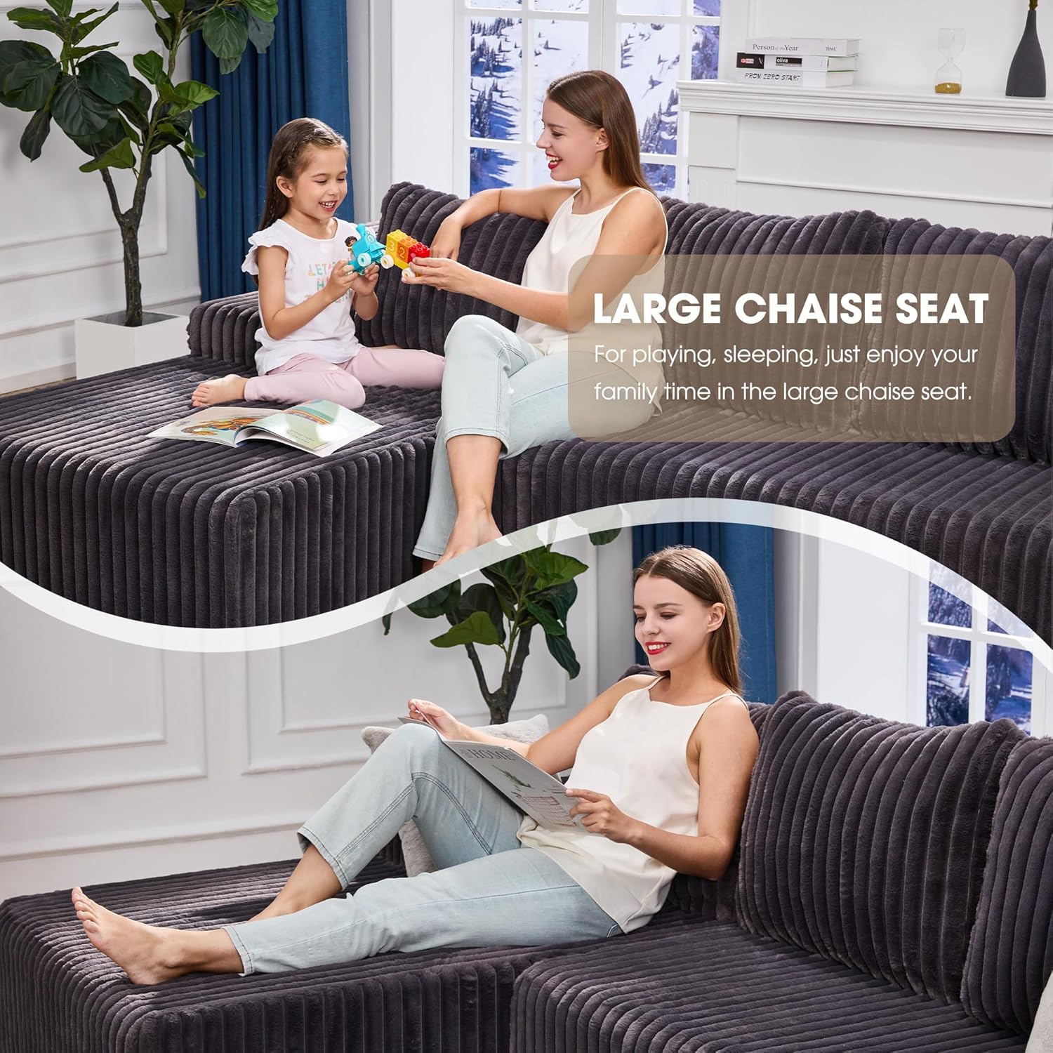Hobestluk 96“ Modular Sectional Sofa Couches L-Shape Couch 3 Seat Modular Sofa Memory Foam