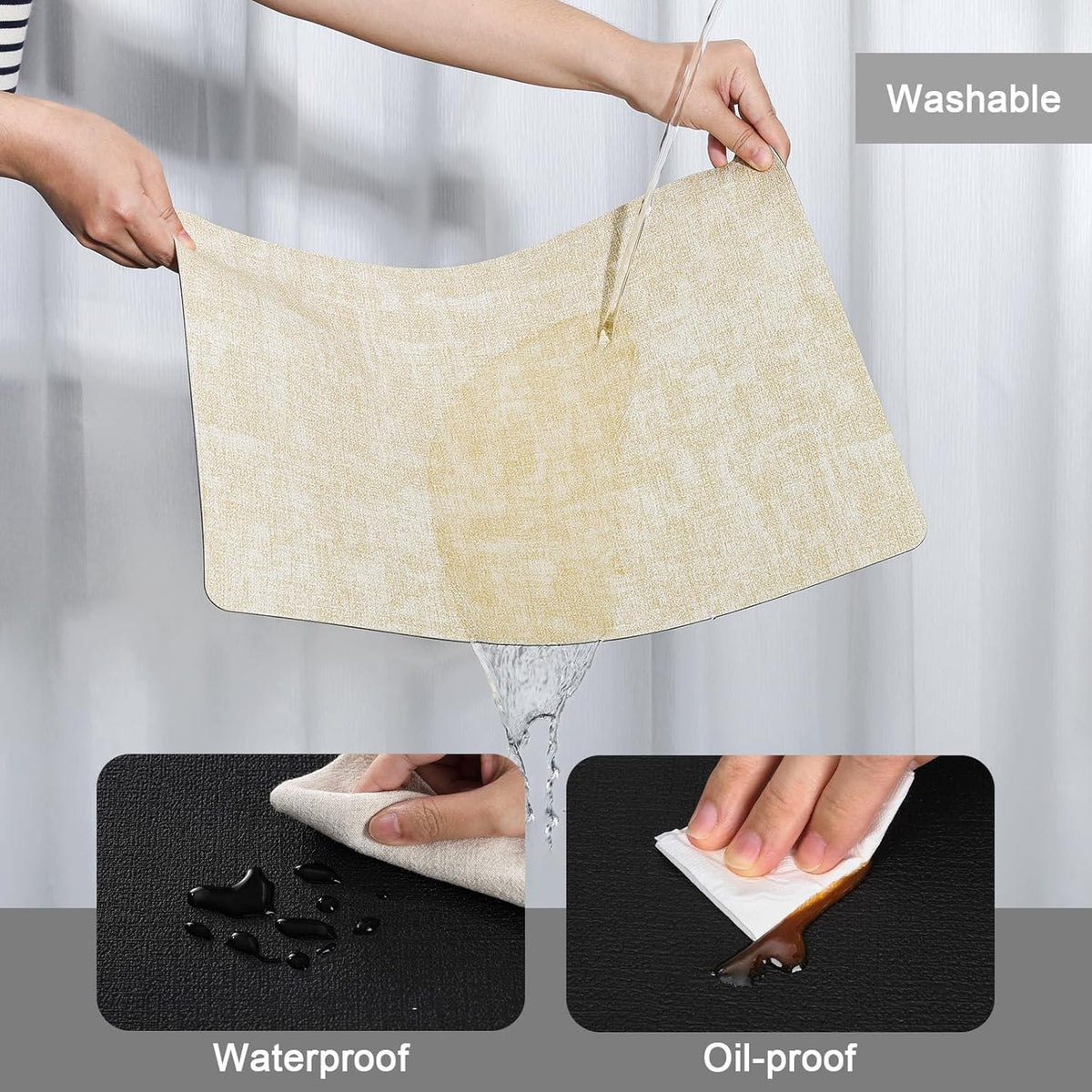 Myir JUN Dual Sided Faux Leather Placemats Set of 6 Indoor/Outdoor Square Non-Slip Washable Table