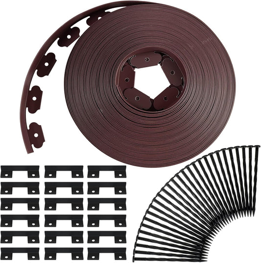 Queekay Landscape Edging Kit 148 ft with 70 Spikes 20 Connectors Plastic Border for Garden, Lawn