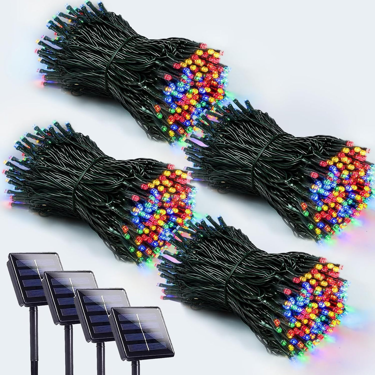 4 Pack 400 LED Solar Christmas Lights Outdoor, Solar String Lights for Outside with 8 Lighting