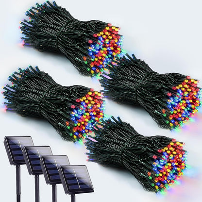 4 Pack 400 LED Solar Christmas Lights Outdoor, Solar String Lights for Outside with 8 Lighting