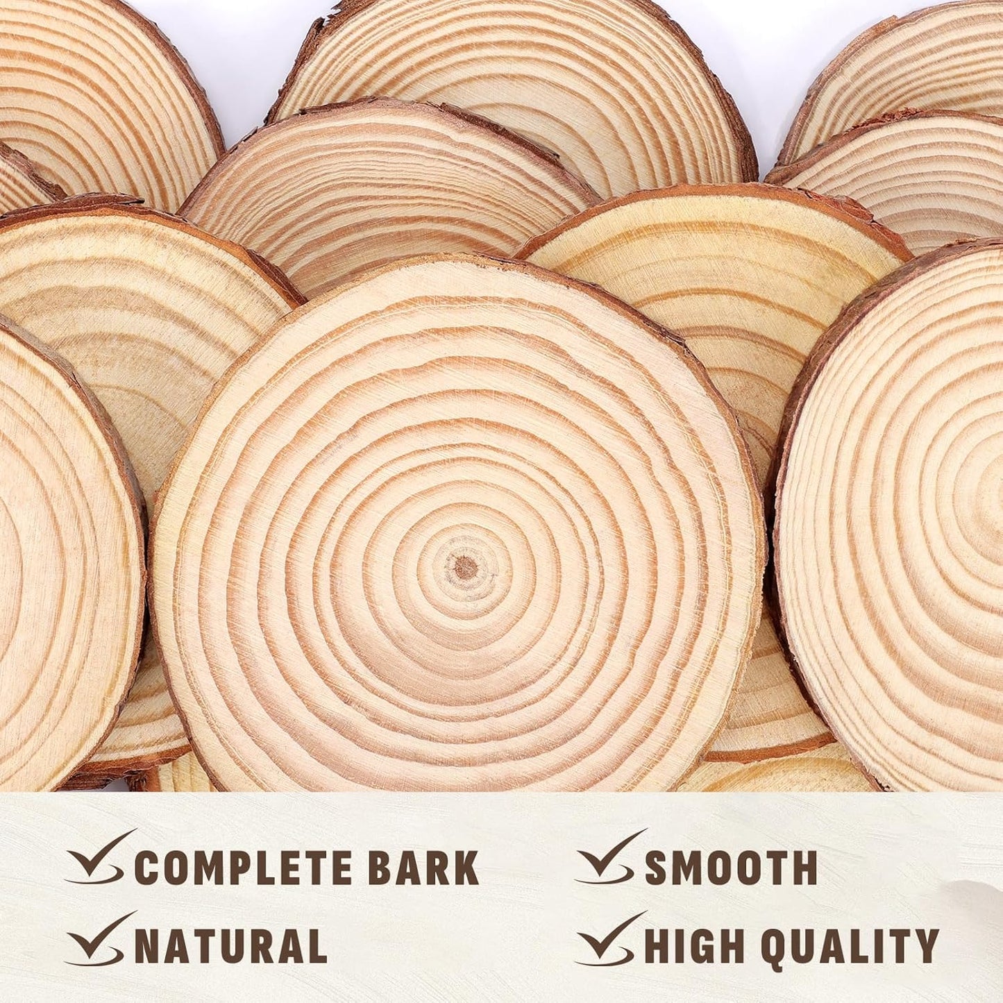 FUMILE Unfinished Natural Wood Slices 3.5-4 Inch, 10 PCS Round Wooden Discs with Tree Bark, Wood