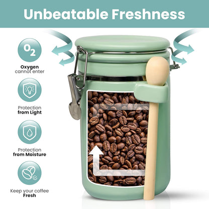 Home Intuition 4-Piece Ceramic Kitchen Canisters Set, Airtight Containers with Wooden Spoons