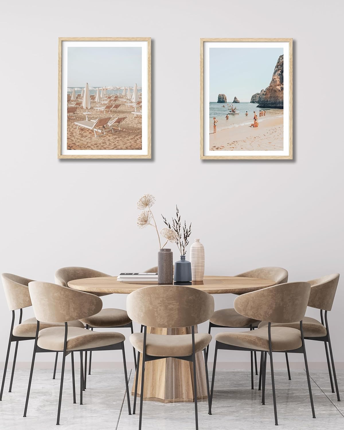 HesenDot Natural OAK Wood Framed Italy Beach Wall Art,12x16in Amalfi Coast Canvas Wall