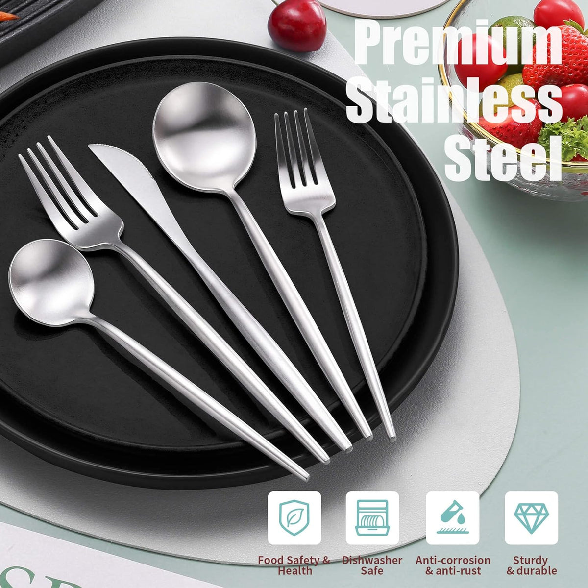 Matte Silverware Set for 4,Modern Stainless Steel Brushed Cutlery Set,20-Pieces Heavy Duty Flatware