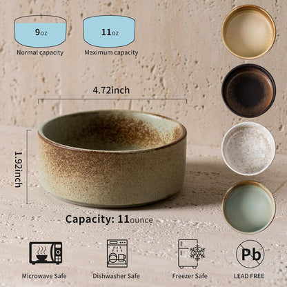Ceramic Bowl Sets of 4, 4.5 Inches Mix Color, Small Bowls Set Farmhouse Vintage Color Bowls for