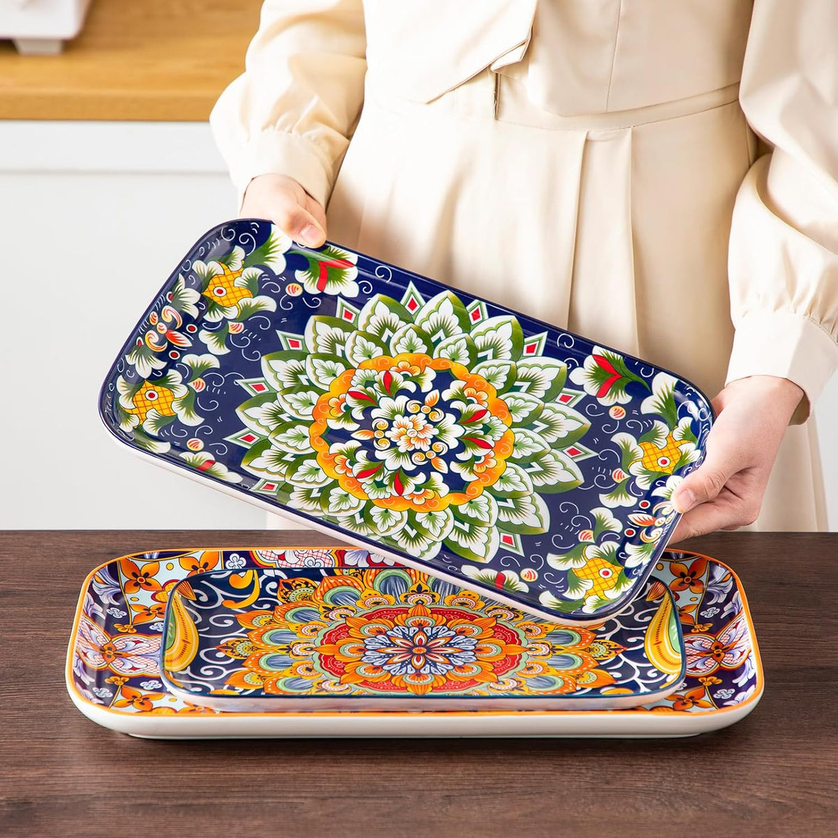 vancasso Serving Platters Set of 3, 16"/14"/12" Inch Rectangular Trays - Serving Platter Extra