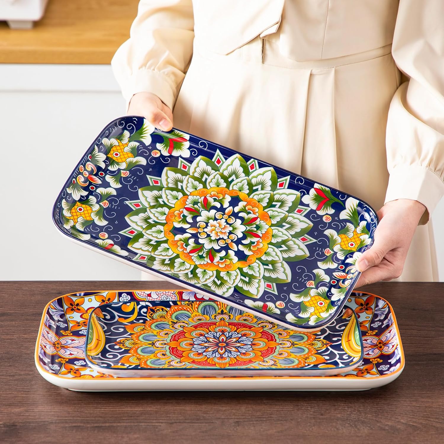 vancasso Serving Platters Set of 3, 16"/14"/12" Inch Rectangular Trays - Serving Platter Extra