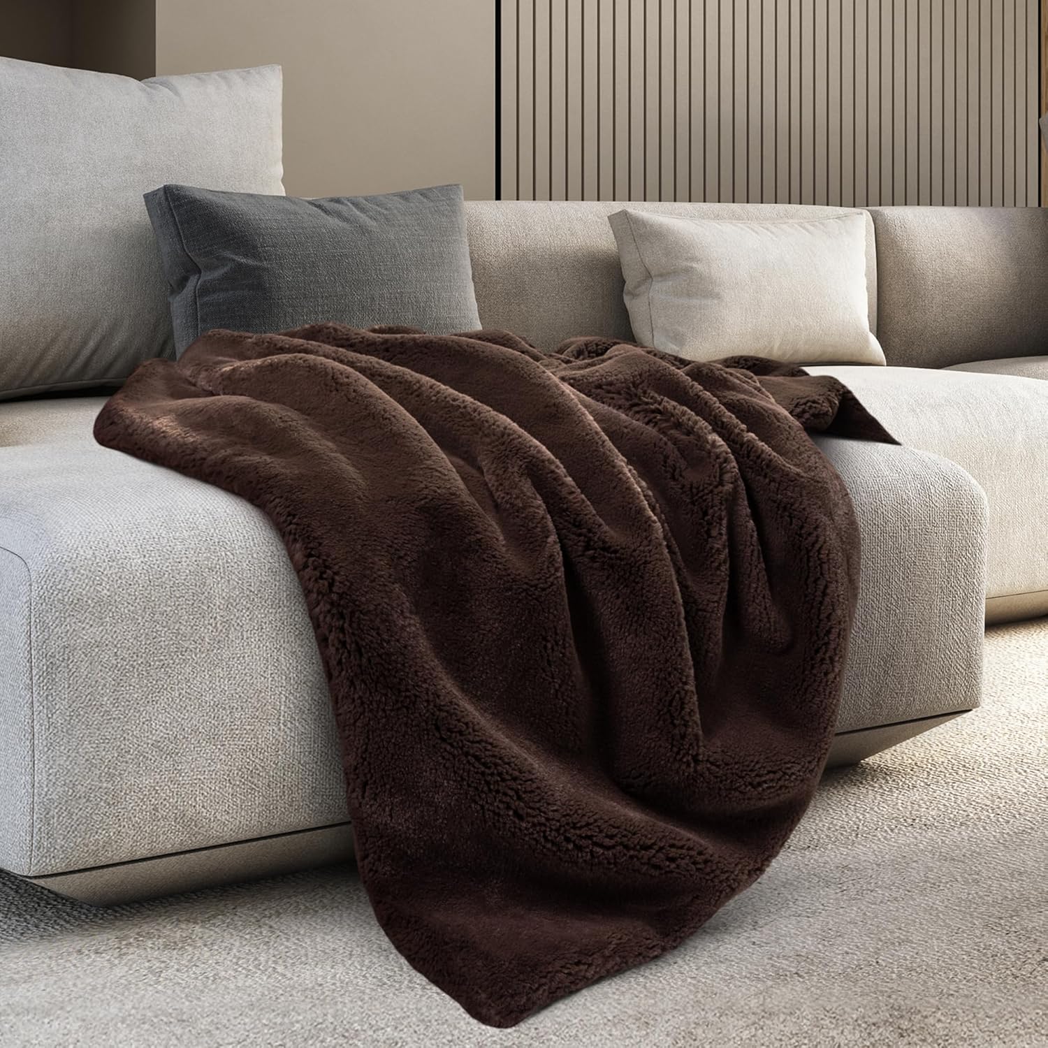 Mon Chateau Luxury Ultimate Plush Faux Fur Throw with 6cm Foldover for Couch, Sofa, or Bed - Plush