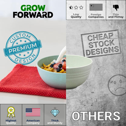 Grow Forward Premium Wheat Straw Bowls - 27oz Microwave Safe Plastic Cereal Bowls Set of 8 for