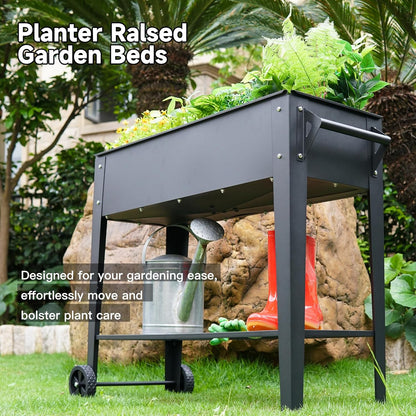 Elevate 32" Tall Raised Garden Bed Outdoor with Wheels & Shelf for Mobility, 400LBS Capacity