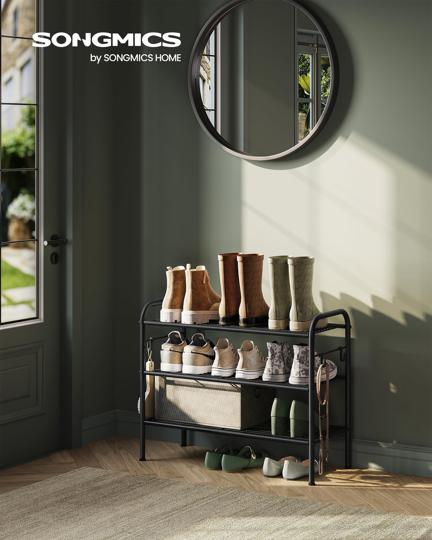 SONGMICS 3-Tier Metal Shoe Rack, Shoe Orgainzer, 26.7" Wide, Holds 12 Pairs