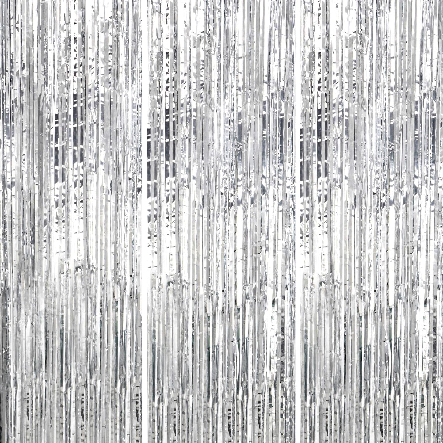 3 Pack Foil Fringe Backdrop - Silver Shiny Tinsel Curtains for Party Decoration/Photo Booth Props