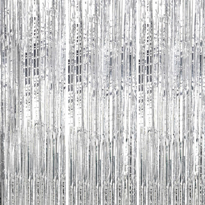 3 Pack Foil Fringe Backdrop - Silver Shiny Tinsel Curtains for Party Decoration/Photo Booth Props