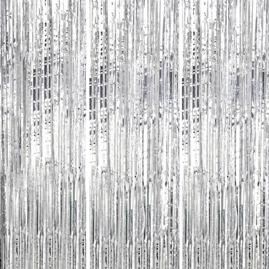3 Pack Foil Fringe Backdrop - Silver Shiny Tinsel Curtains for Party Decoration/Photo Booth Props
