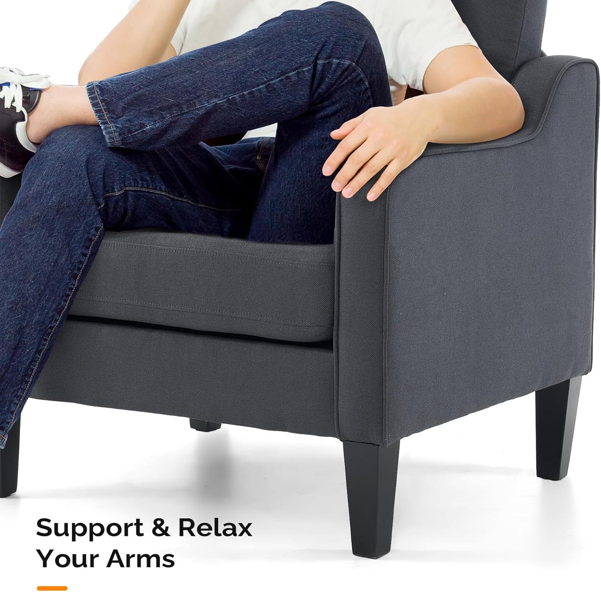 VINGLI Accent Chairs Set of 2 Living Room Chairs Dark Grey Reading Chair for Bedroom Scooped Arm